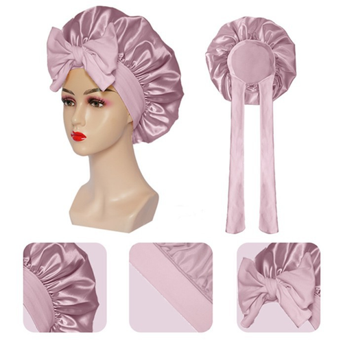 Silk Satin Wraps Luxury Curly Band Double Layer Cap Adjustable Women Natural Sleeping Hair Bonnet