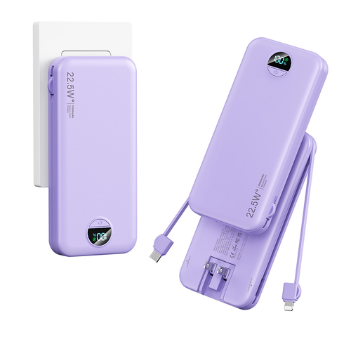 3-in-1 AC Plug Power Bank - Built-in Cables Fast Charging