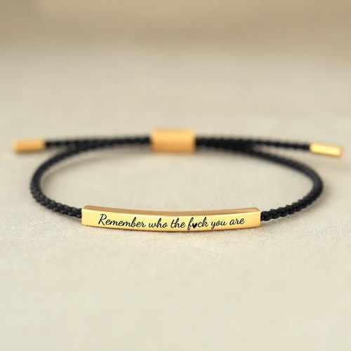 Engraved Inspirational Pineapple Cord Bracelet - Stainless Steel Bent Tube, Adjustable Pull Cord Braided Unisex Bracelet