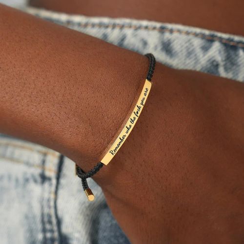 Engraved Inspirational Pineapple Cord Bracelet - Stainless Steel Bent Tube, Adjustable Pull Cord Braided Unisex Bracelet