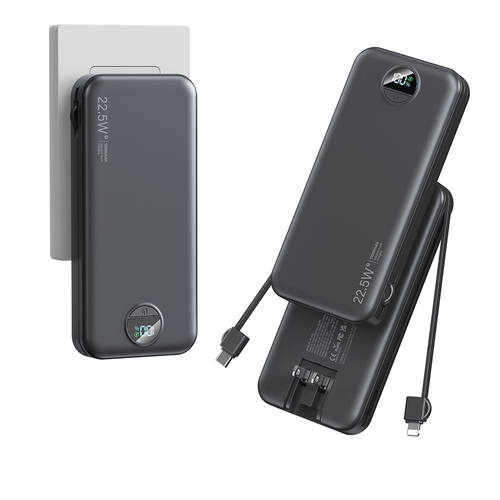 3-in-1 AC Plug Power Bank - Built-in Cables Fast Charging