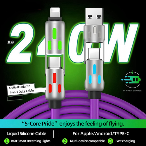 240W Super Fast LED Display USB Charger 4-in-1 Multi-Device with Rotating Elbow Type-C Mobile Phone and Printer Charger Cabl