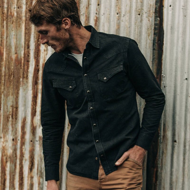 Vwsao Western Shirt in Washed Black Selvage Chambray
