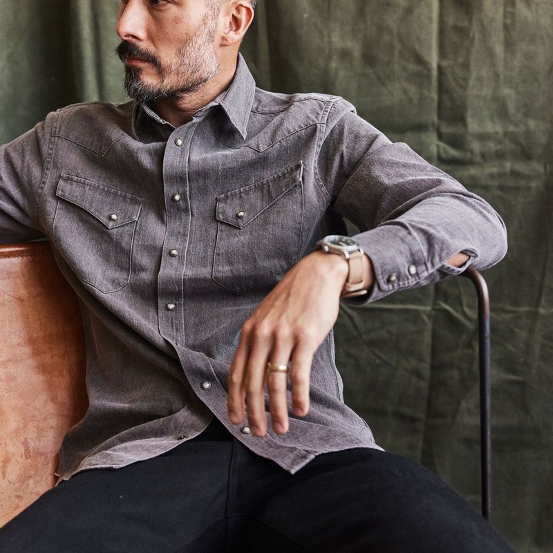 Vwsao Western Shirt in Soil Pigment Selvage Denim