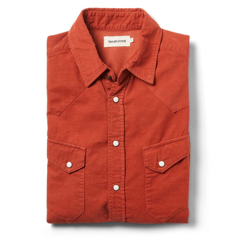 Vwsao Western Shirt in Rust Pincord