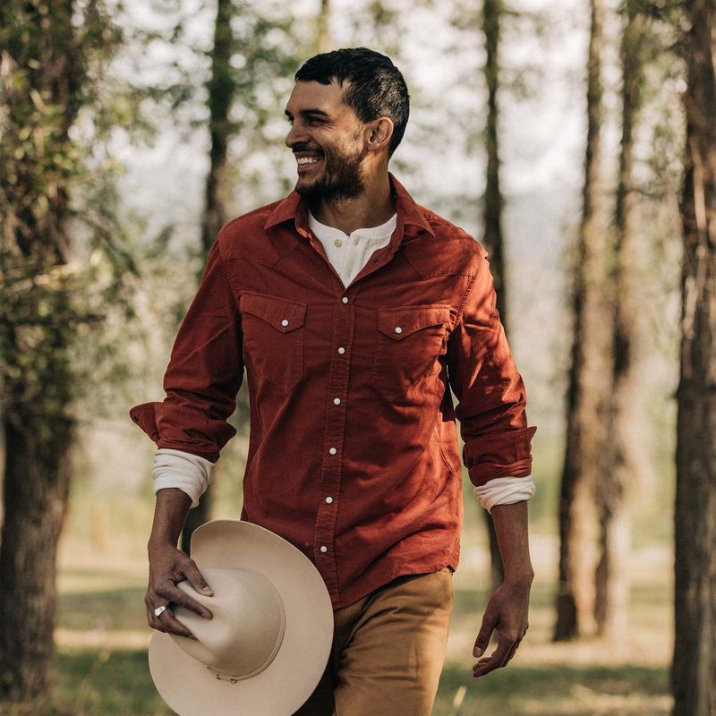 Vwsao Western Shirt in Rust Pincord