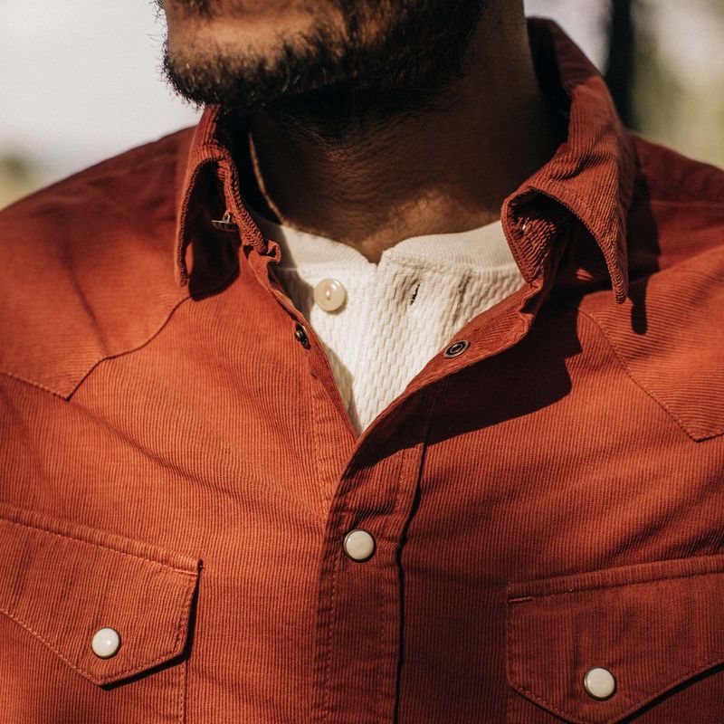 Vwsao Western Shirt in Rust Pincord