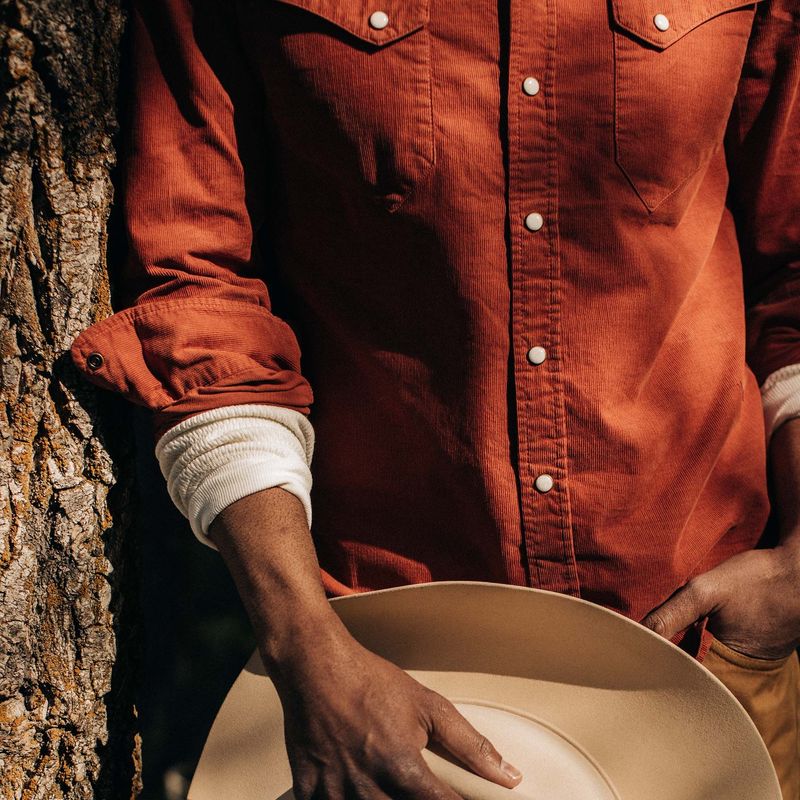 Vwsao Western Shirt in Rust Pincord