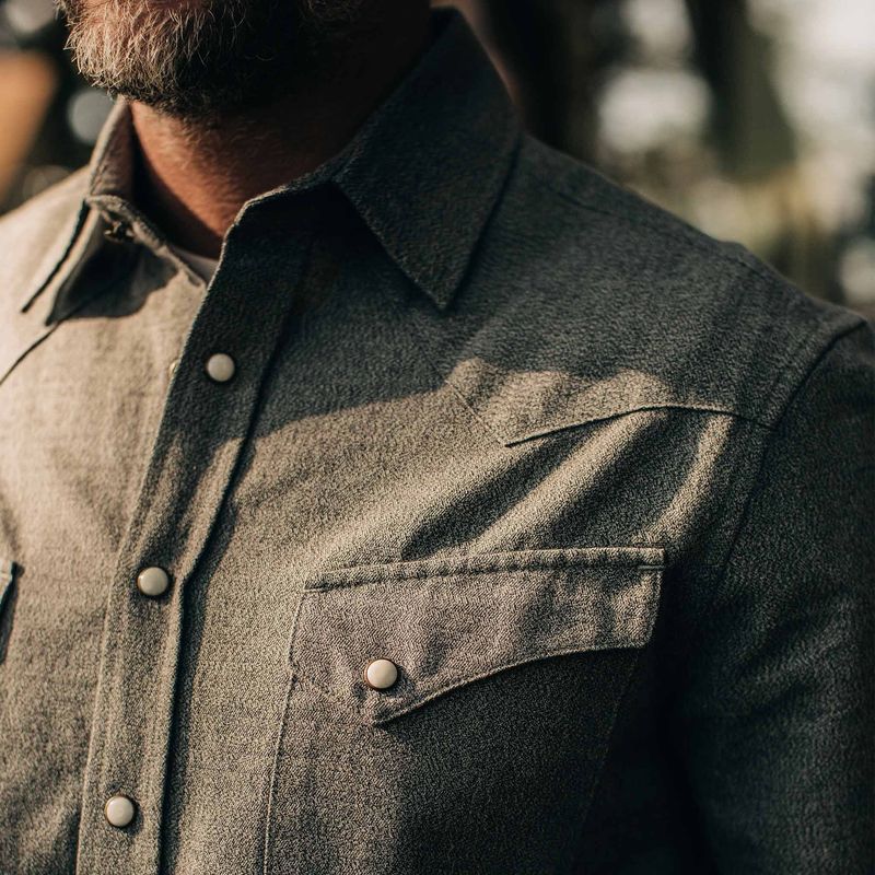 Vwsao Western Shirt in Olive Melange