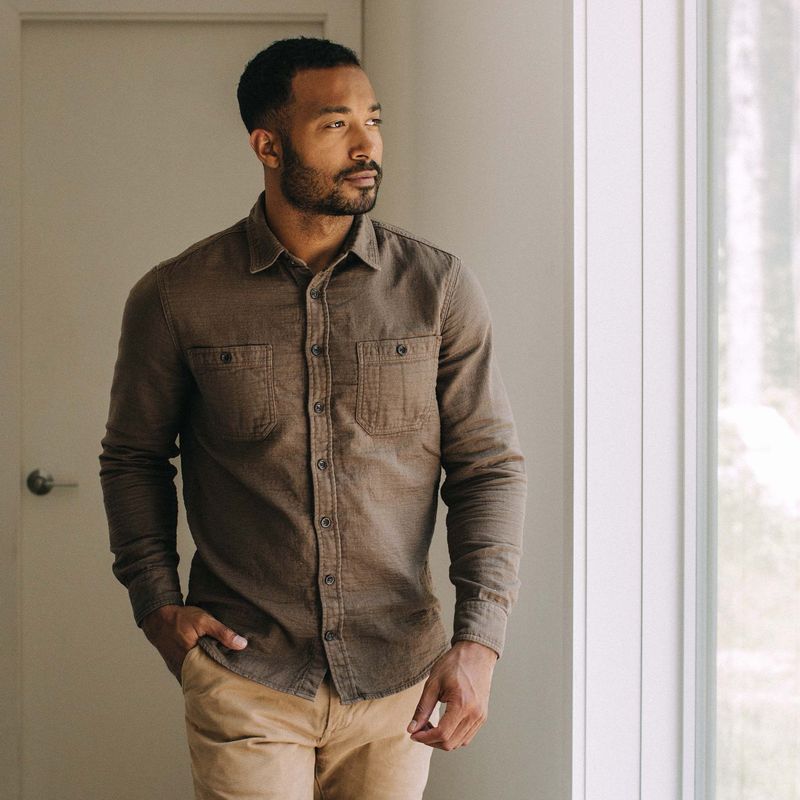 Vwsao Utility Shirt in Walnut Double Cloth
