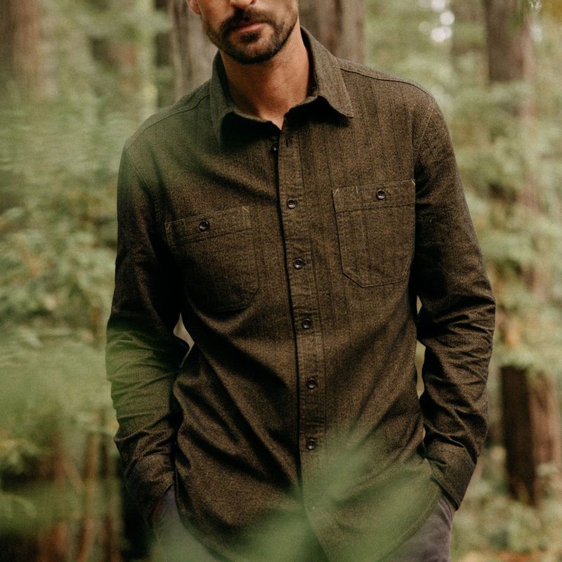 Vwsao Utility Shirt in Tarnished Brass Herringbone