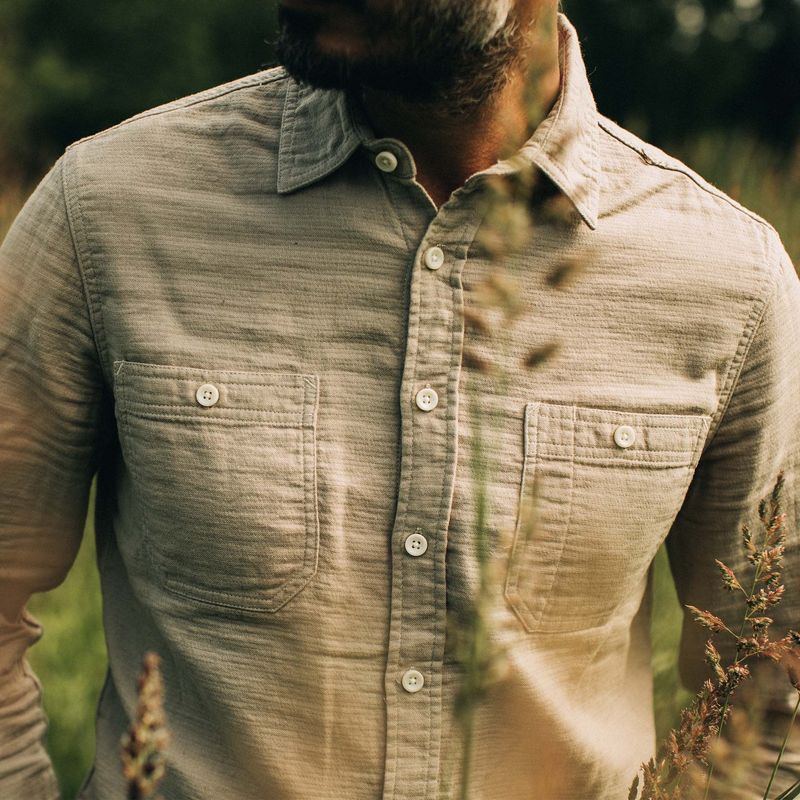 Vwsao Utility Shirt in Stone Double Cloth