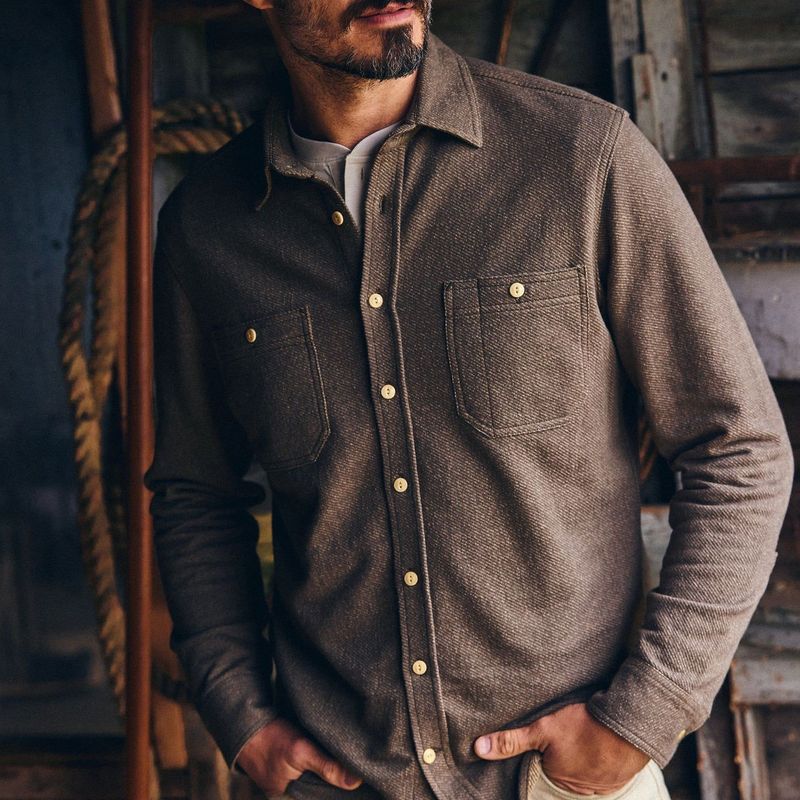 Vwsao Utility Shirt in Fatigue Olive French Terry Twill Knit