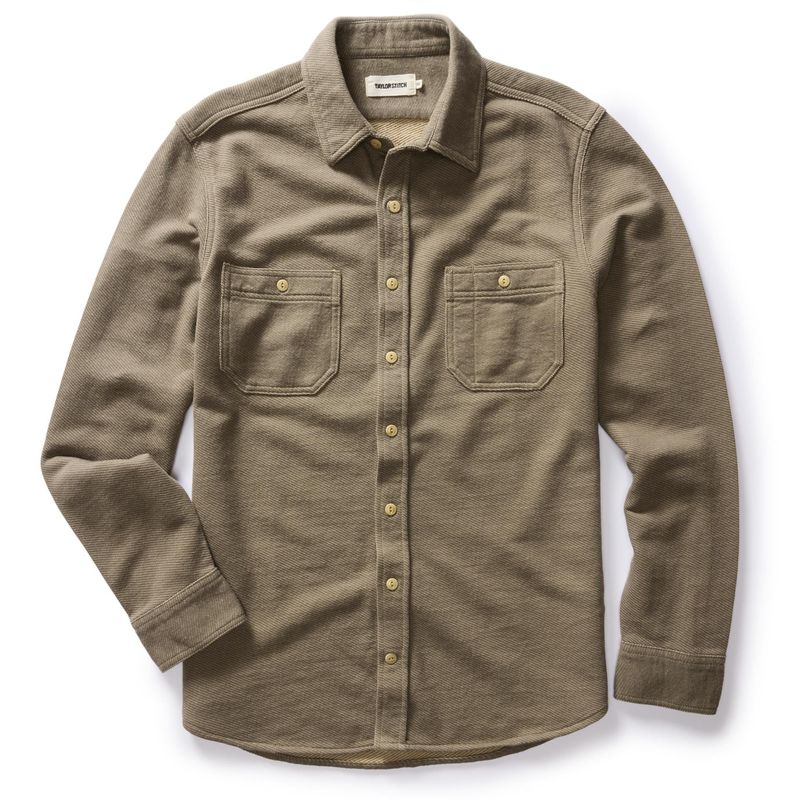 Vwsao Utility Shirt in Fatigue Olive French Terry Twill Knit