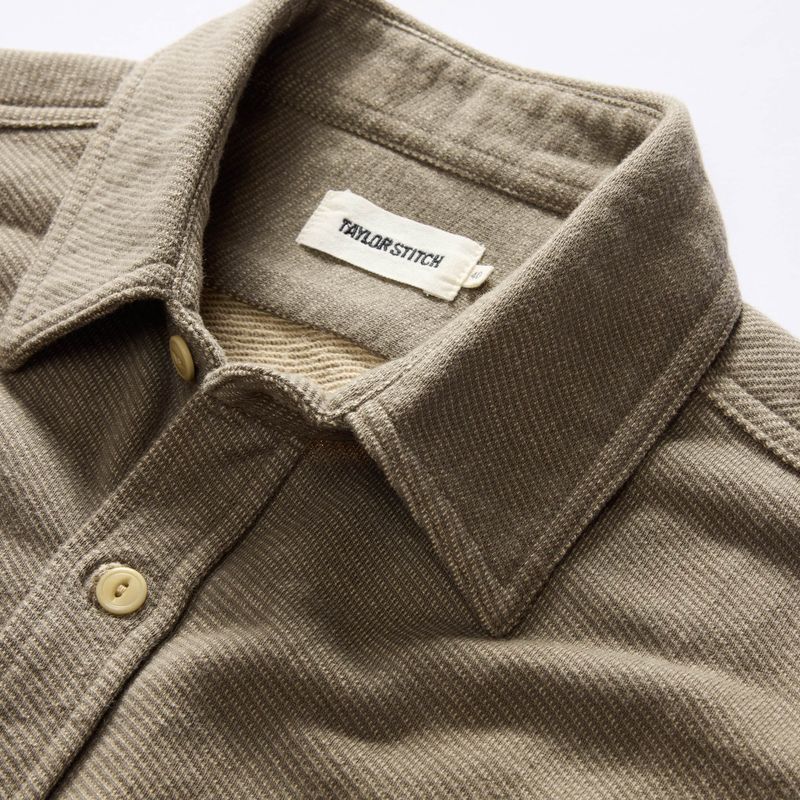 Vwsao Utility Shirt in Fatigue Olive French Terry Twill Knit