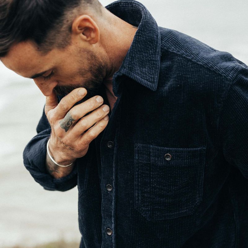 Vwsao Utility Shirt in Dark Navy Crepe Cord