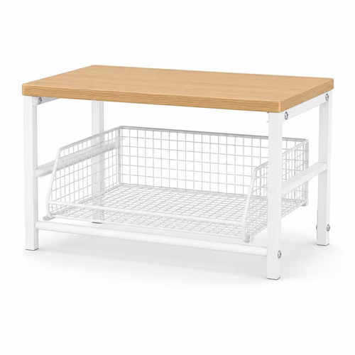 Countertop Storage Shelf with Pull-out Wire Basket