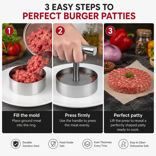 Stainless Steel Burger Press - Nonstick Burger Patty Maker Mold 🍔