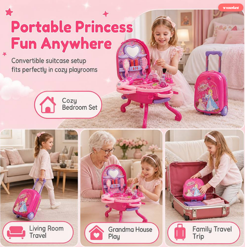 Makeup Vanity Suitcase – Portable Dress-Up Toy Set for Girls