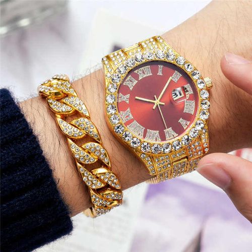 Hot new men's calendar quartz watch diamond dial cheap rhinestone business men's quartz watch