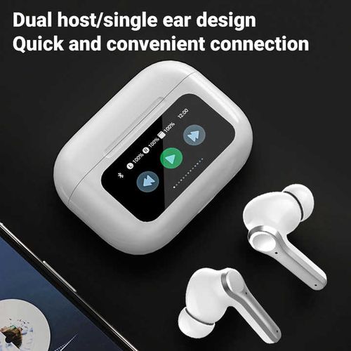 True stereo ANC wireless bluetooth gaming earbuds with LCD color touch screen waterproof noise reduction headset TWS earbuds