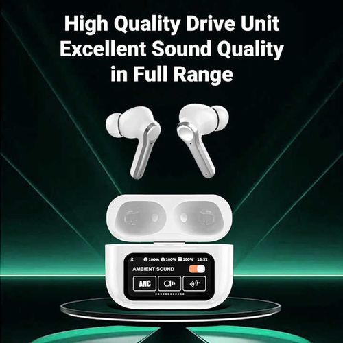 True stereo ANC wireless bluetooth gaming earbuds with LCD color touch screen waterproof noise reduction headset TWS earbuds