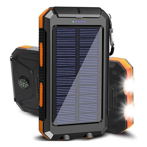 10000 mAh Dual USB Waterproof Solar Power Bank Mobile Power Holder Type-C DC Input Li-Polymer Battery Overcharging