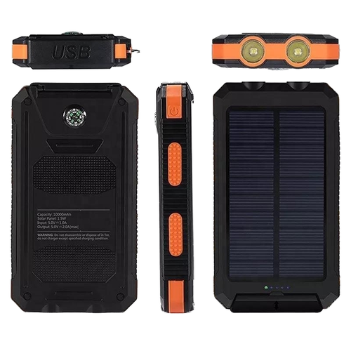 10000 mAh Dual USB Waterproof Solar Power Bank Mobile Power Holder Type-C DC Input Li-Polymer Battery Overcharging