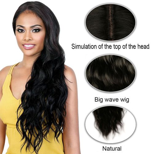 Hot sale 32 inches black center parted wig women big wave fashion temperament long curly hair artificial hair