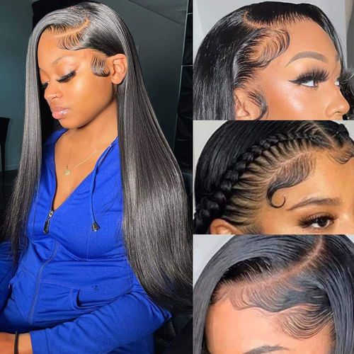 New Europe and the United States fashion natural wig center parting long straight hair before lace wig full headgear