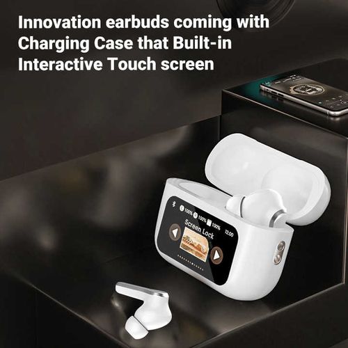 True stereo ANC wireless bluetooth gaming earbuds with LCD color touch screen waterproof noise reduction headset TWS earbuds