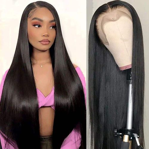 New Europe and the United States fashion natural wig center parting long straight hair before lace wig full headgear