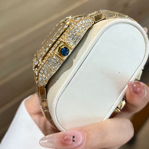 Men's Luxury Diamond Watch Hip Hop Style Beaded Ice Town Watch Fashion Square Stainless Steel Waterproof Clock and Watch