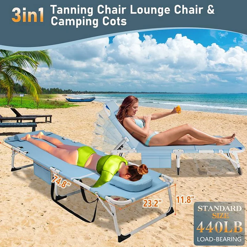 Heavy Duty Patio Chaise Lounges for Outside, Poolside, Beach, Lawn, Camping with Mattress