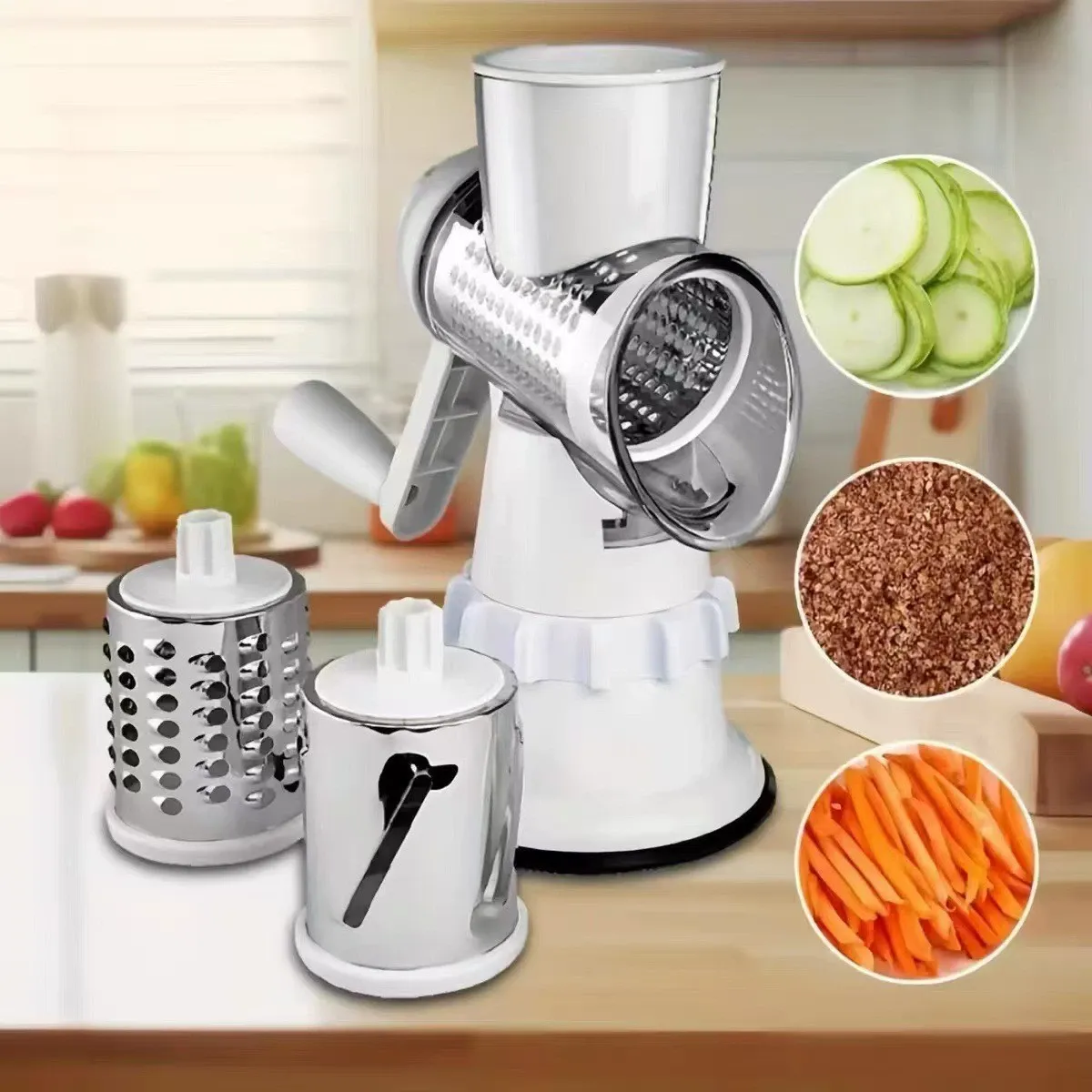 2024 Hot Seeling Arrivals Multifunctional Vegetable Cutter, Hand Rotating Grater Three-in-one Drum Vegetable Cutter