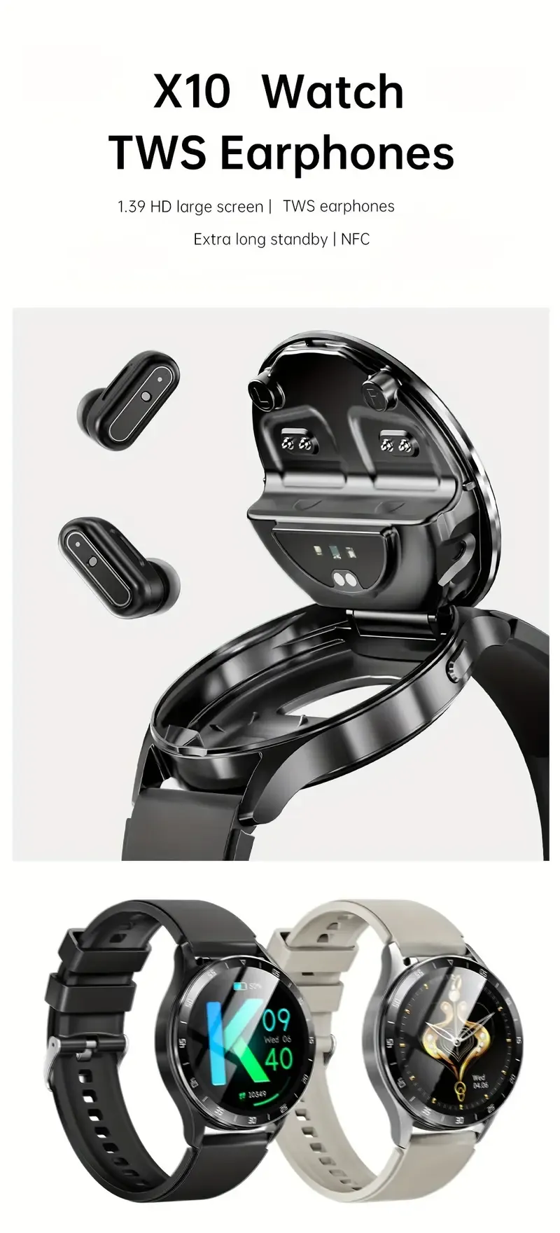 X10 Headset Smart Watch TWS Two In One, fashion sports music smart watch 🔥 220 sales