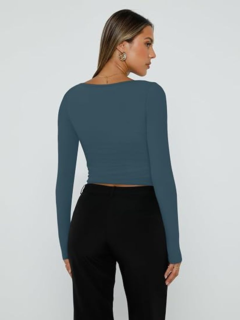 Women's Square Neck Tops Cropped Going Out Long Sleeve Shirts