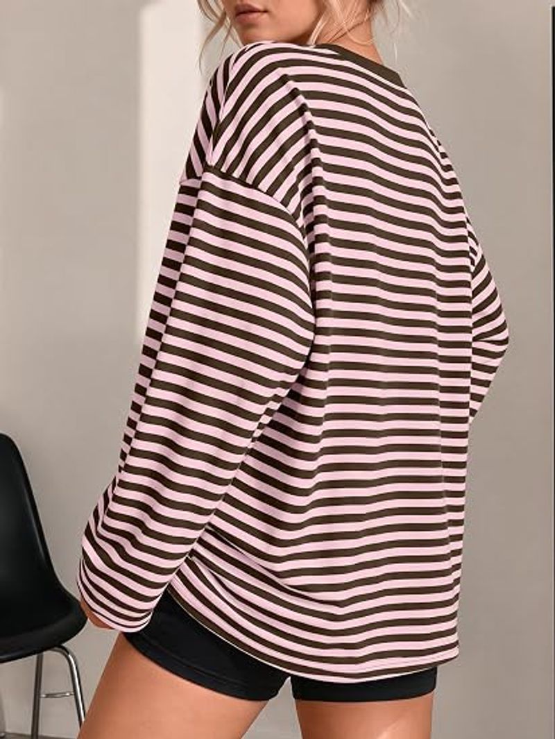 Striped Long Sleeve Top Oversized Tshirts for Women Fall 2026