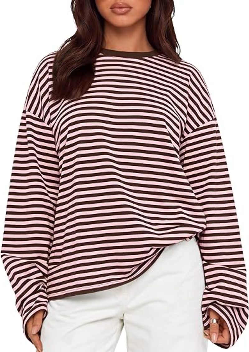 Striped Long Sleeve Top Oversized Tshirts for Women Fall 2026