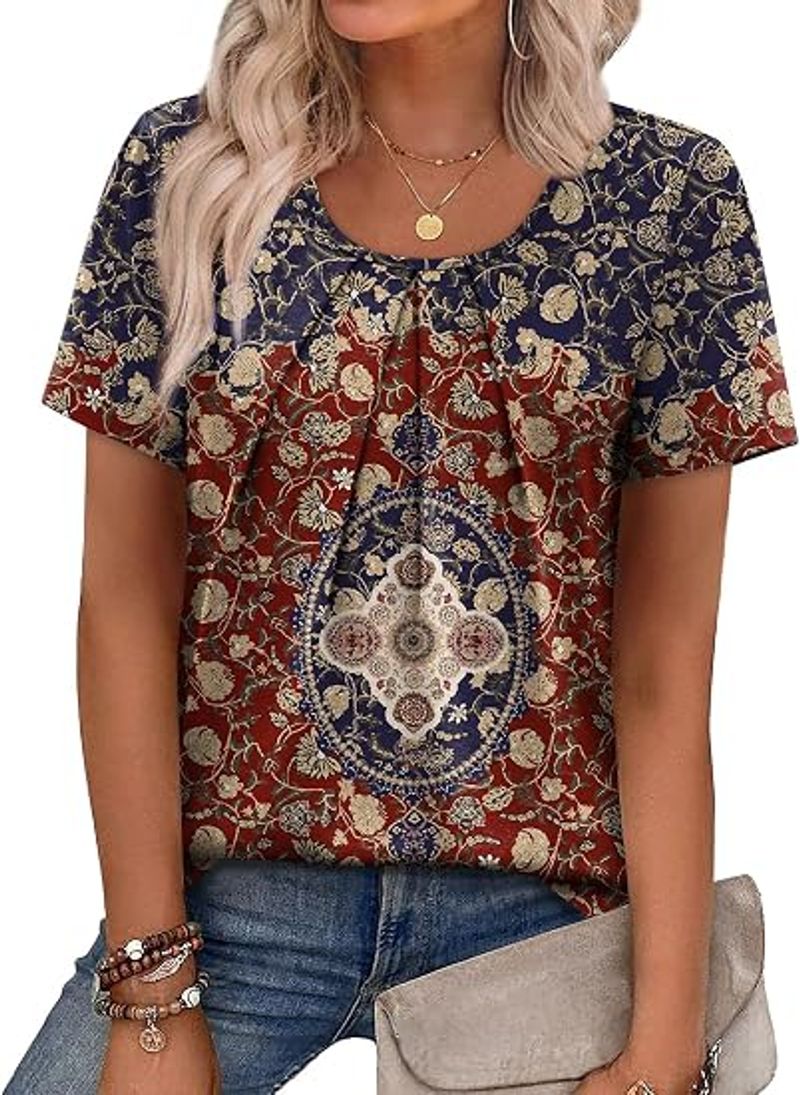 Women T Shirts Pleated Short Sleeve Tops Business Casual Blouses