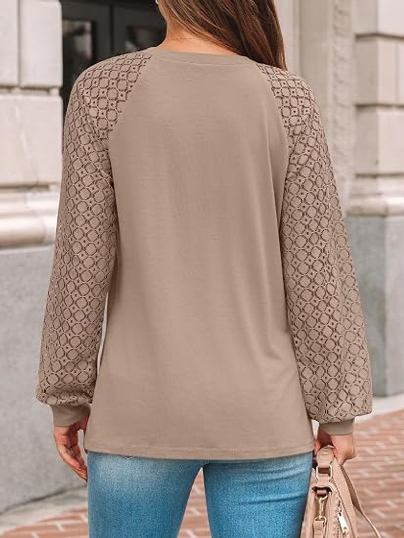 Womens Long Sleeve Shirts Lace Tops 2026 Fall Outfit Casual Blouse
