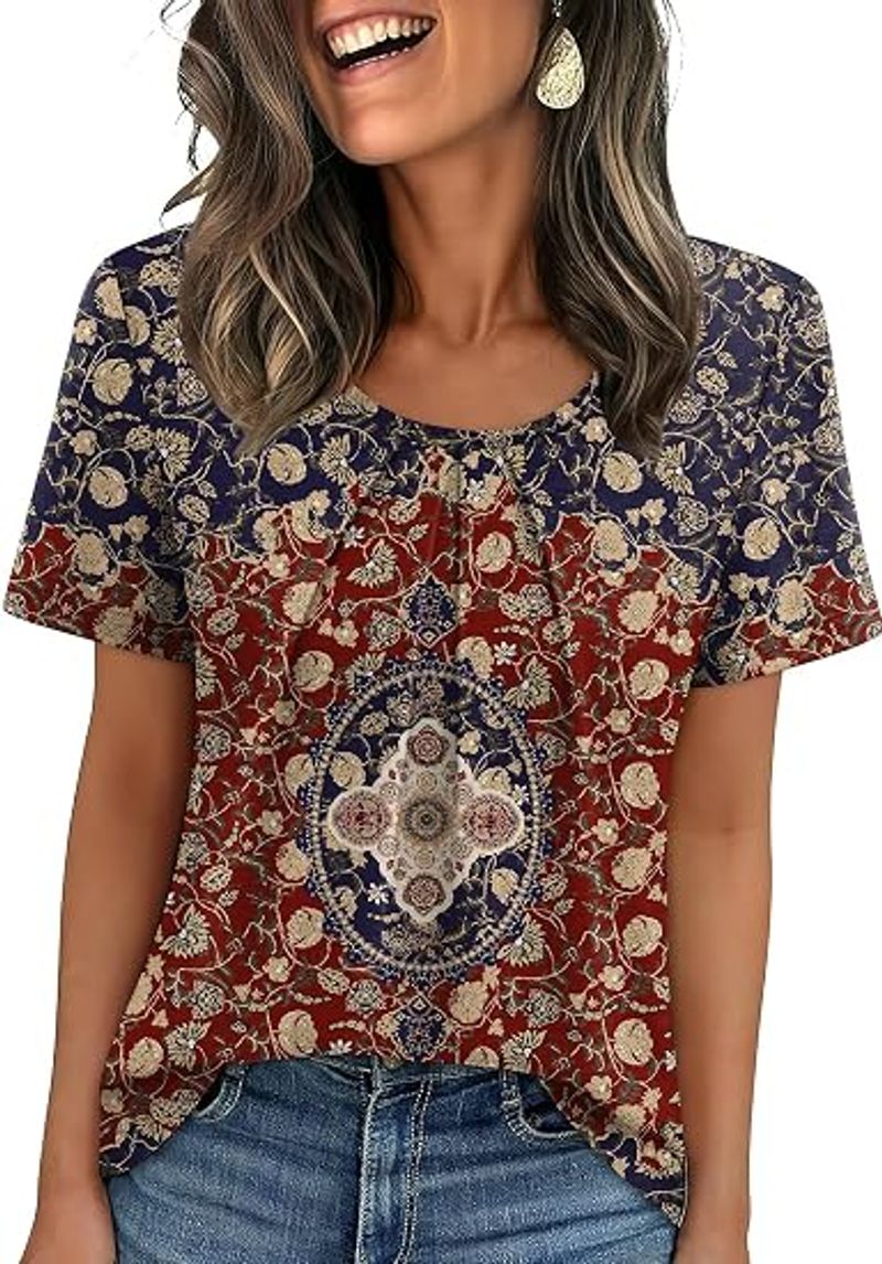 Women T Shirts Pleated Short Sleeve Tops Business Casual Blouses