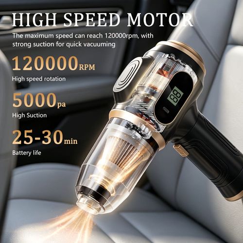 🔥 120,000 RPM + 5000Pa! The Car Vacuum That Shows You Exactly How Much Battery Is Left!Two 1500 mAh batteries.