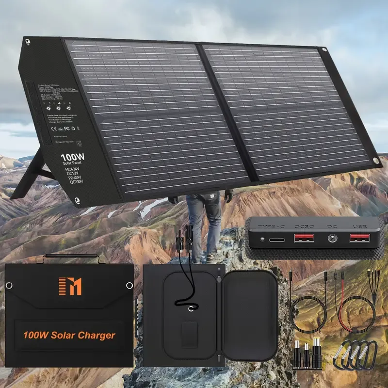 Travel-Ready 30W Solar Charger - Portable Foldable Panel with 18V MC4, Dual USB-A (QC3.0), and USB-C (PD18W) Ports