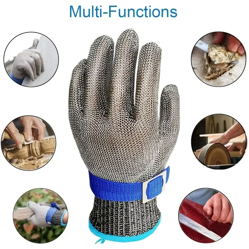 Stainless Steel Glove With Thickened Grade 5, Cut-resistant Anti-stabbing And Anti-slip Glove For Beach Treasure Hunting, Labor Protection, Gardening, Flexible Breathable Protective Work Gloves, Metal Mesh, Butcher's Kitchen Gloves