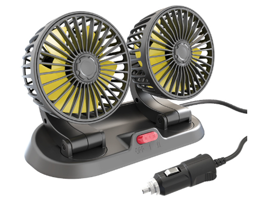 Cigarette Charge Adjustable 360 degree rotating  double head car air cooling fan