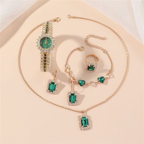 Women's watch set (earrings, bracelet, rhinestone necklace)