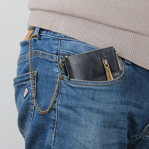 Men's Vintage Bifold Wallet with Chain