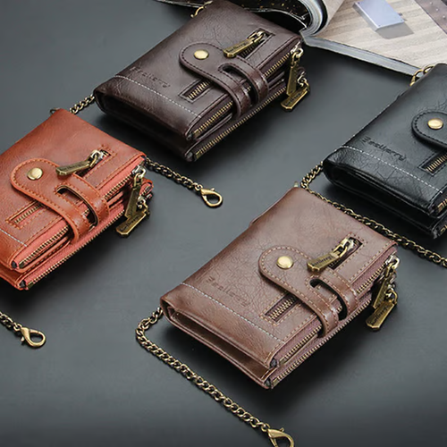 Men's Vintage Bifold Wallet with Chain