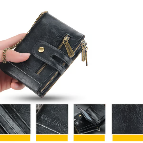 Men's Vintage Bifold Wallet with Chain